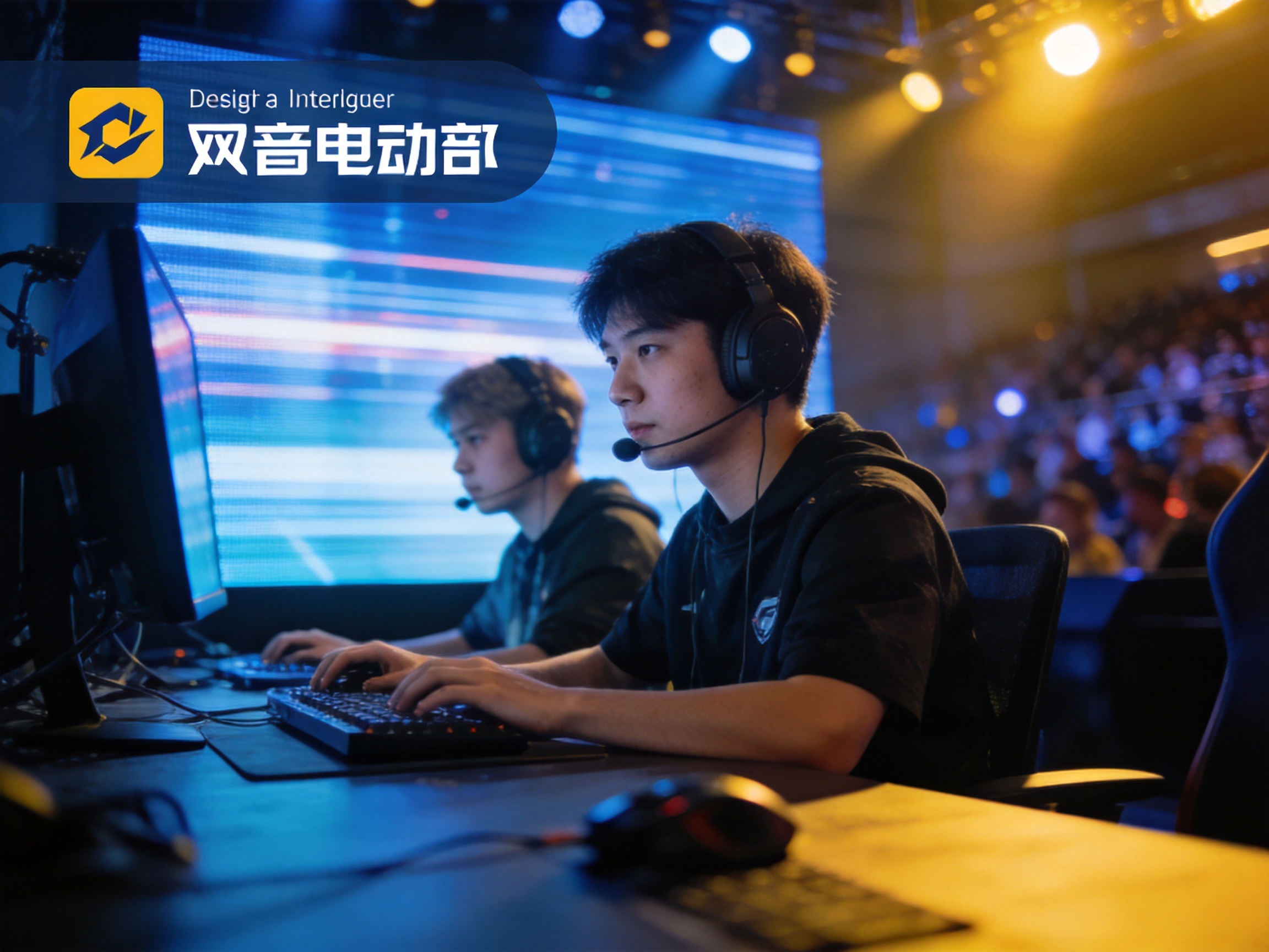 电子竞技选手在赛场上进行比赛的舞台灯光画面